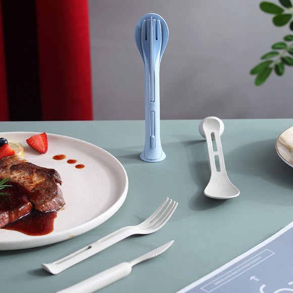 Cutlery Portable Travel Plastic Wheat Material Spoon Fork And Knife Set - Picture 3 of 16
